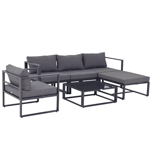 Outsunny set de mobilier de grădină 6 piese, canapele și scaune aluminiu, poliester, sticlă, gri pentu 4–5 persoane | Aosom Romania