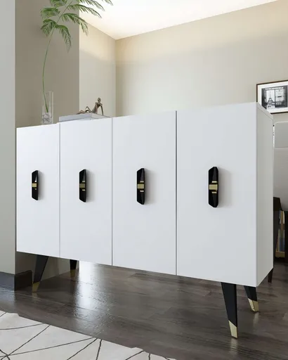 Consola, Hanah Home, 8170KM-32, 120x80x29.6 cm, PAL , Alb / Negru / Auriu