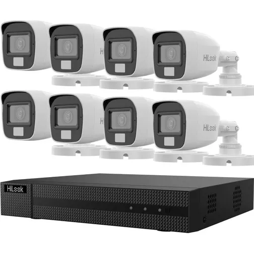 Kit supraveghere cu 8 camere Hikvision HiLook THC-B157-LPS si DVR-208U-M1