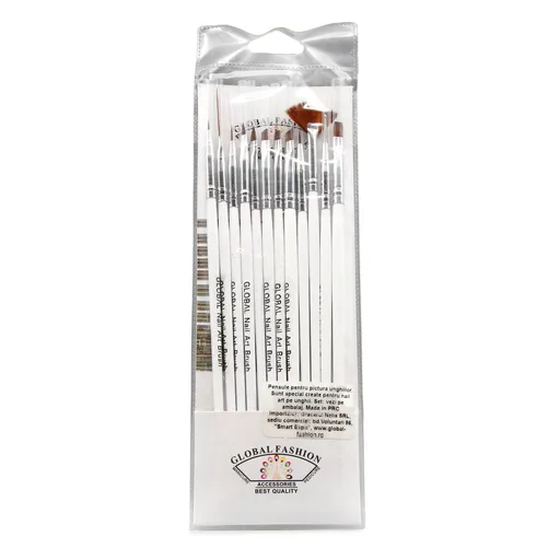 Set pensule unghii, pentru pictura pe unghii, B-2, 12 buc, culoare alba