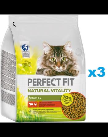 PERFECT FIT Natural Vitality 3x2,4 kg mancare pisica adulta cu pui si vita
