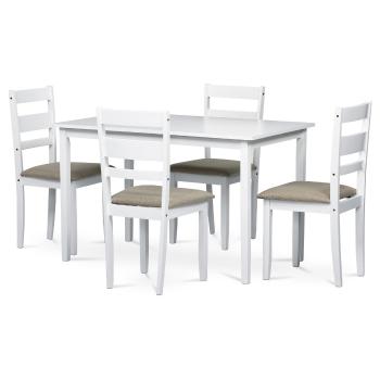 Set de masă din lemn masiv cu 4 scaune, 120 x 75 x75 cm, alb, alb