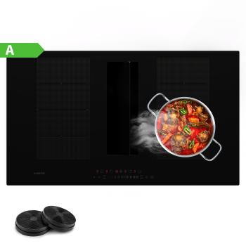 Klarstein Chef-Fusion Down Air System, plită cu inducție + hota DownAir, 90 cm, 600 m³/h EEC A+