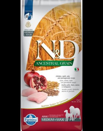 FARMINA N&amp;D Ancestral Grain Adult Medium/Maxi Sac hrana uscata caini talie medie sau mare, cu pui si rodie 12 kg