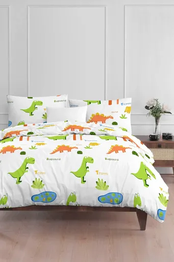 Lenjerie de pat pentru o persoana 2 piese, L'essentiel Maison, Dinolar, Alb