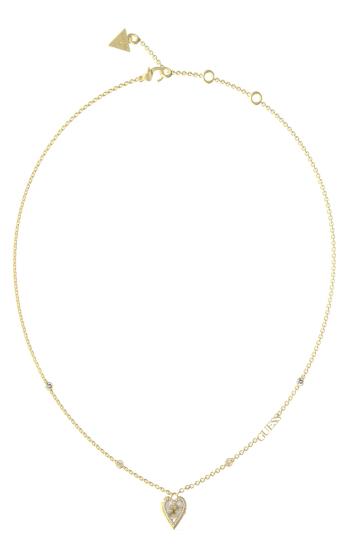 Guess Colier de damă placat cu aur, cu pandantiv în formă de inimă Love Me Tender JUBN03241JWYGRHT/U