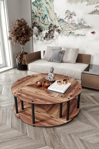 Set masute de cafea, Hanah Home, Yin Yang 4 70, MDF , Maro