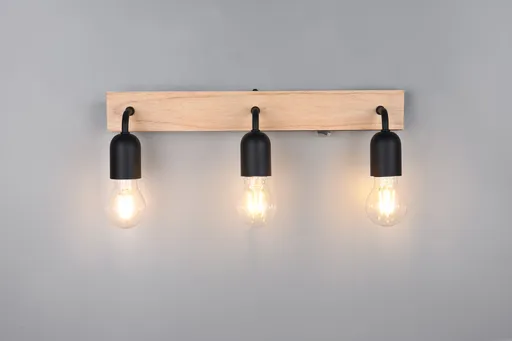 Aplica de perete Arturo, TRIO, 45x11x12.7 cm, 10W, 3x E27, lemn, natur/negru