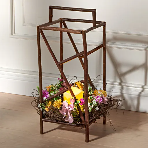 Felinar din lemn + lumânare cu LED