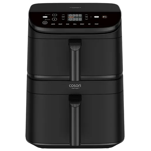 Cosori Double Hot Air Fryer CAF-DC121 Turbo Tower, 2630W, 4.3/6.5 L, 7 programe, 30-230C, control tactil, cronometru, pereți reci, negru