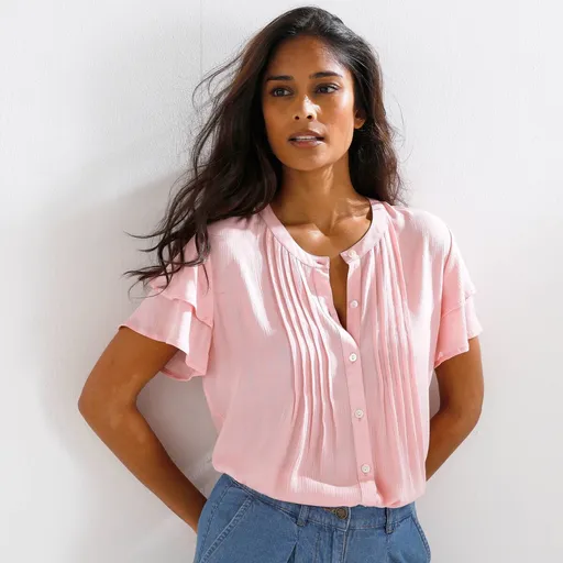 Bluză cu pliuri și mâneci scurte