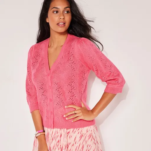 Pulover cu decolteu în V cu nasturi din dantelă