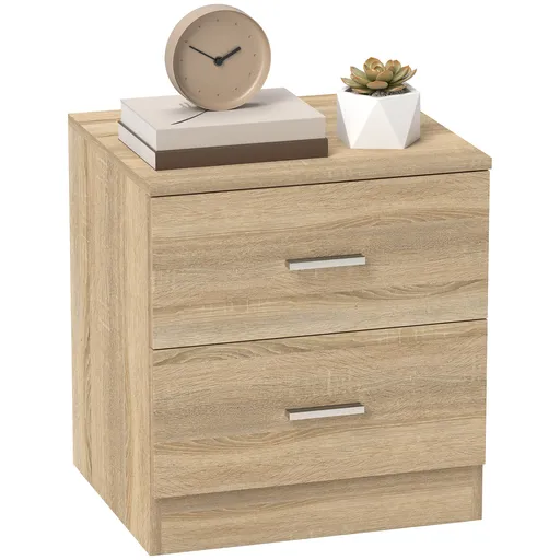 HOMCOM Masuta de Noapte cu 2 Sertare Masuta Auxiliara pentru Sufragerie Dormitor Incarcare 30 kg 45x39,5x49 cm Lemn Natural | Aosom Romania