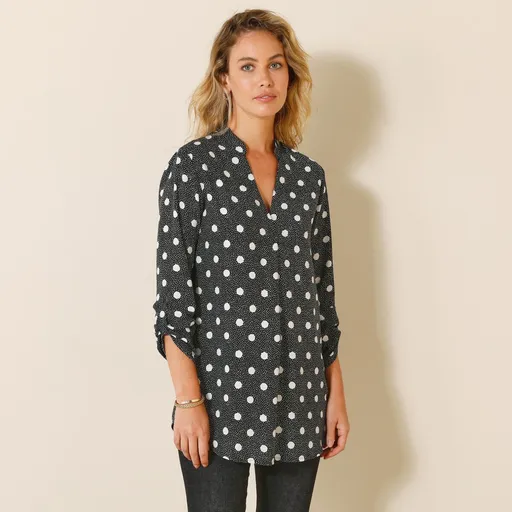 Bluză lungă din crep cu imprimeu cu buline