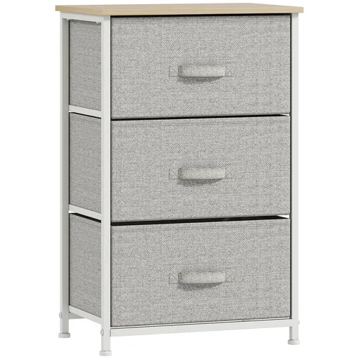 HOMCOM Mobilier de depozitare șifonier modern 3 sertare din material textil, cadru din oțel și placă de particule, 45 x 30 x 71 cm, gri | Aosom Romani