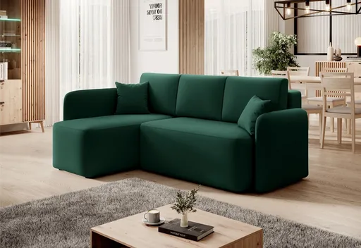 Coltar extensibil stanga 3 locuri ELTAP, Hadson, 206x150x89 cm, lemn/poliester, verde inchis