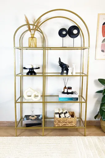 Corp biblioteca, Hanah Home, Twin, 100x175x30 cm, Auriu / Transparent