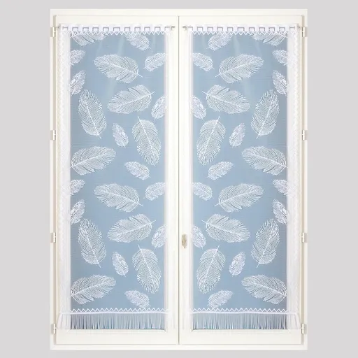 Perdea dreaptă din vitraliu cu motiv de pene, pentru baghetă de pelmet, pereche