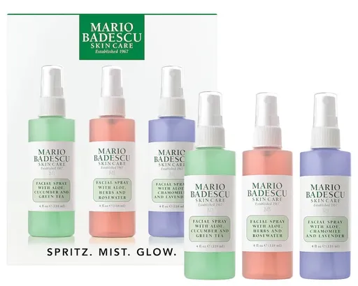 Mario Badescu Set cadou de ceață faciale Spritz. Mist. Glow.