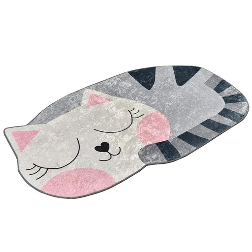 Covor Chilai Home 882CHL1460, 60x100 cm, Fire de catifea antibacteriene, Poliester, Gri/Alb