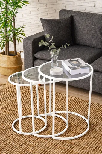 Set masute 3 piese, Hanah Home, Alya, Alb / Transparent