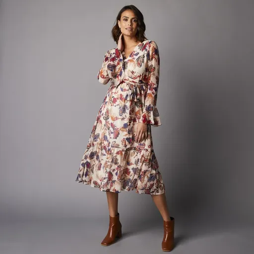 Rochie cu imprimeu și cravată în talie