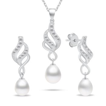 Brilio Silver Set elegant de bijuterii din argint cu zirconi și perle SET267W (cercei, colier)