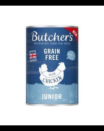 BUTCHER'S Original Junior hrana caini juniori, bucati de pui in jeleu, conserva 400g