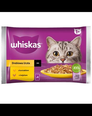WHISKAS Adult 4x85 g hrana umeda pentru pisici adulte in sos cu: pui, curcan