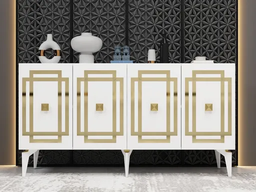 Consola, Hanah Home, Lotus, 150x79x40 cm, PAL , Alb/Auriu