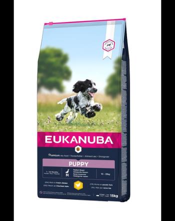 EUKANUBA Growing Puppy Medium Breed 15 kg Hrana pentru caini junior talie medie, bogat in pui proaspat