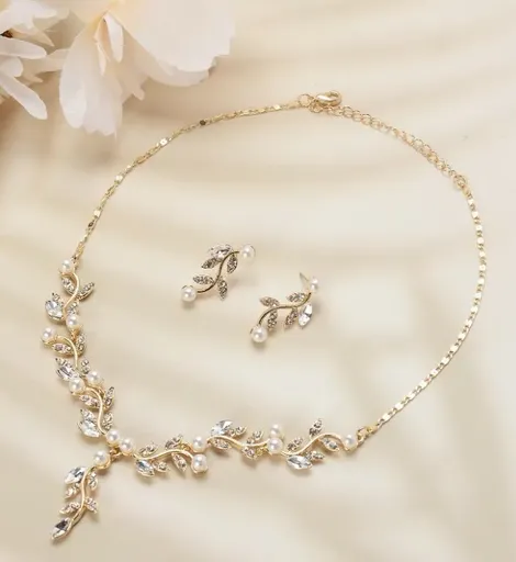 Set Bijuterii Mireasa, Colier si Cercei Leaf