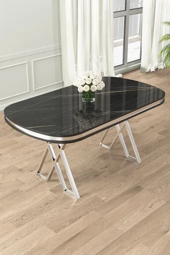 Masa, Hanah Home, Zae, 168x76x90 cm, Marmură neagră / Crom