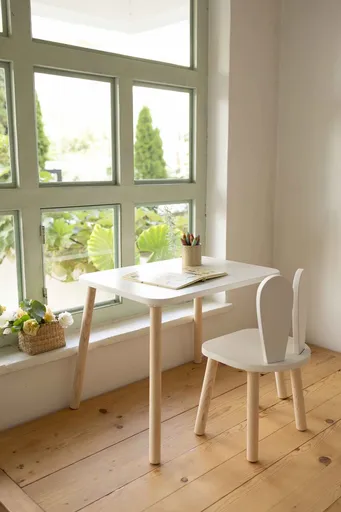 Set masa si scaun pentru copii, Hanah Home, Bunny One Chair Set, Alb