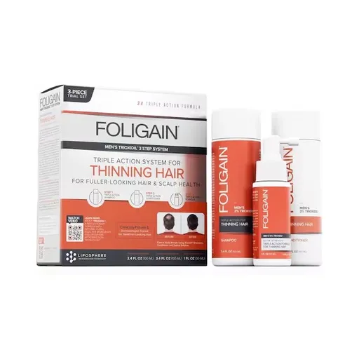 Foligain Set de călătorie de produse pentru căderea părului pentru bărbați Triple Action