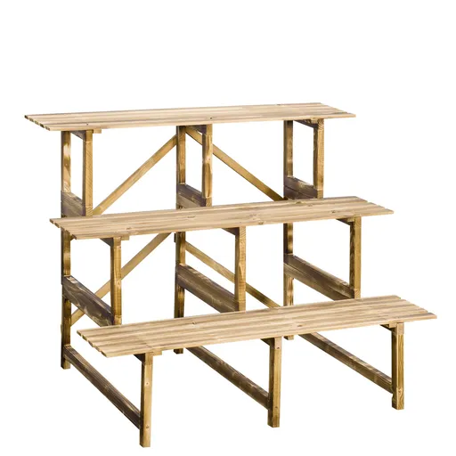 Outsunny suport de flori pliabil cu 3 etaje, din lemn natural, 78 cm, pentru interior și exterior | Aosom Romania