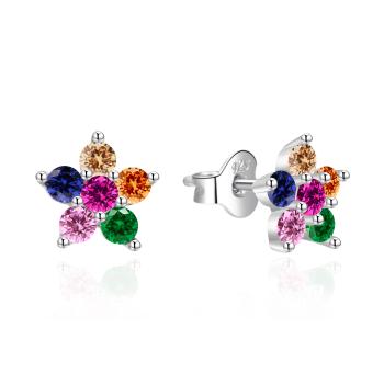 Agato Cercei in formă de floare din argint cu zircon colorat AGT-E172PC