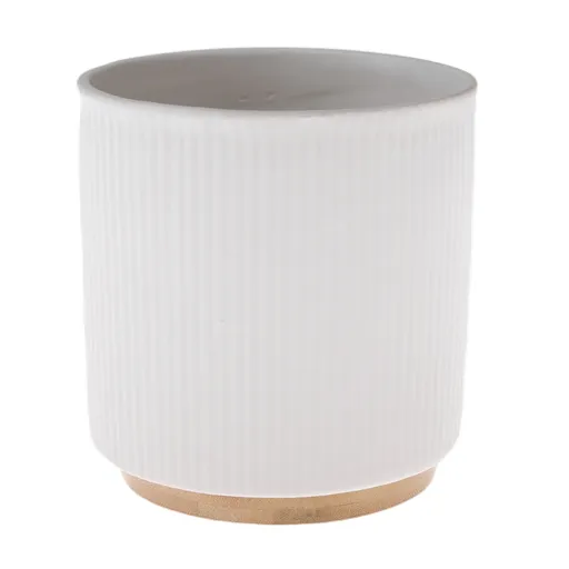 Ghiveci ceramic cu suport din bambus, alb, 15 x 12cm