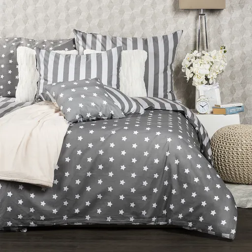 Lenjerie pat 1 pers., 4Home Stars gri, din bumbac, 140 x 200 cm, 70 x 90 cm
