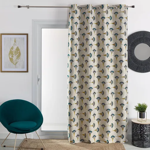 Perdea jacquard cu imprimeu cu pene de păun