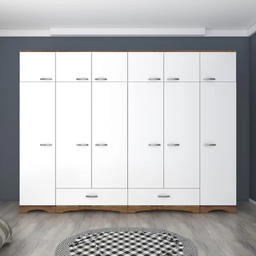 Dulap pentru haine, Hanah Home, BA133, 243x226x48.3 cm, Nuc/Alb