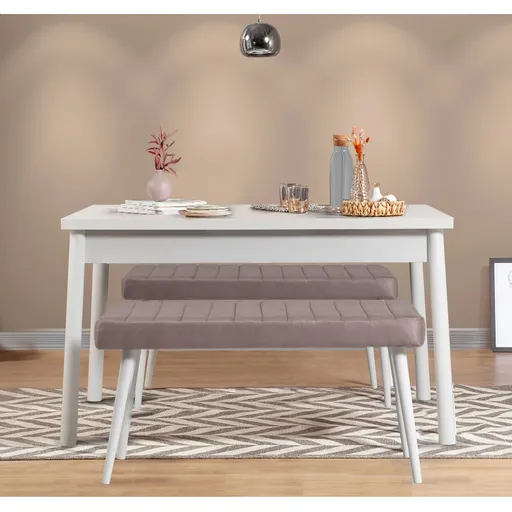 Set masa si 2 banci, Hanah Home, Costa 0701, Alb / Gri Soho