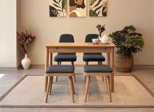 Set masa extensibila si scaune, Hanah Home, Vina Mini 02 1053, Stejar / Antracit