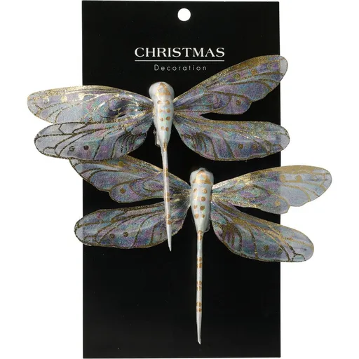Set de decorațiuni de Crăciun Libelula violet,13,5 cm, 2 bucăți, mov