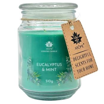 Lumânare Arome 510 g, în sticlă, Eucalyptus & mint, verde