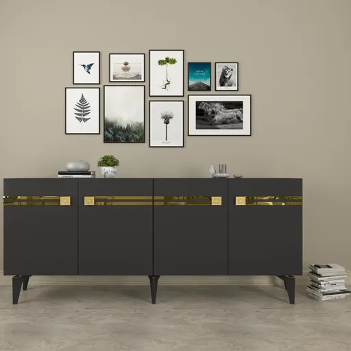 Consola, Hanah Home, Hayat KB150, 150x80x35 cm, Antracit / Aur