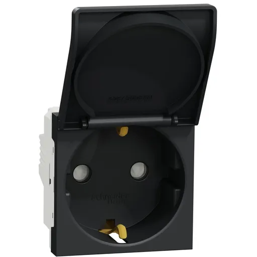 Priza 2P+E 16A, capac, obturator 2M Schneider Noua Unica NU303754TA, antracit