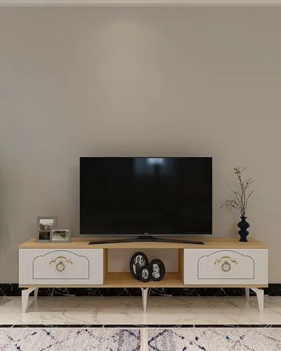 Comoda TV, Hanah Home, Violet, 150x44.6x29.6 cm, Stejar Safir / Alb /