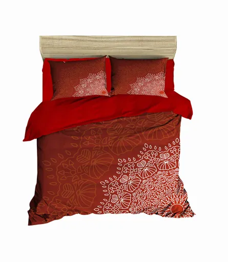 Lenjerie de pat dubla Super King (EU) (IT), 3 piese, L'essentiel Maison, 441, Red / White / Brown