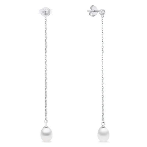 Brilio Silver Cercei lungi decenți cu zirconi si perla EA1004W